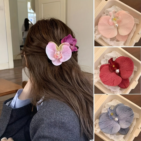 Phalaenopsis Orchid Floral Hair Clip – Elegant Fabric Barrettes for Women