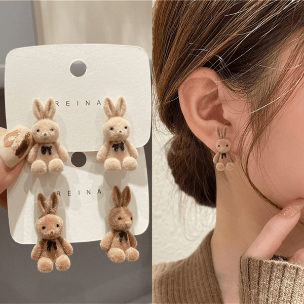Ms Cute Plush Teddy Bear & Bunny Earrings – Alloy, Artificial Gemstone Accent | Chamkili