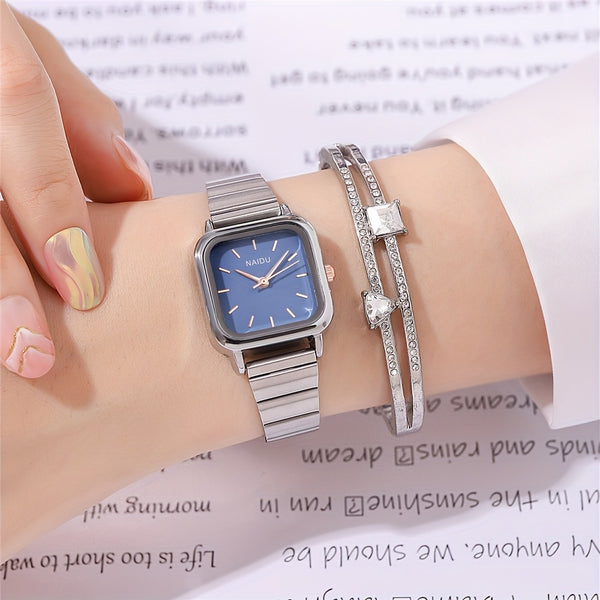 2-Piece Luxury Square Face Quartz Ladies Watch & Bracelet Set – Chamkili