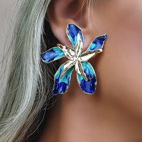 Bold Blue Floral Geometric Multi-Layer Alloy Earrings – Chamkili