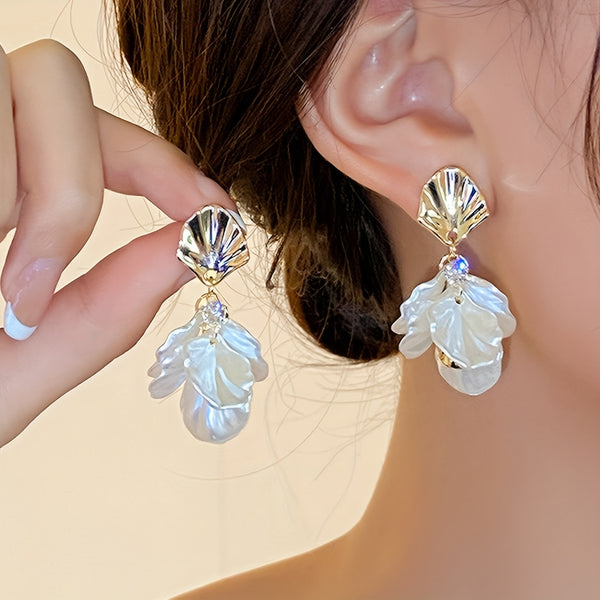 Floral Petal Drop & Dangle Earrings – Rhinestone & Sterling Silver Studs