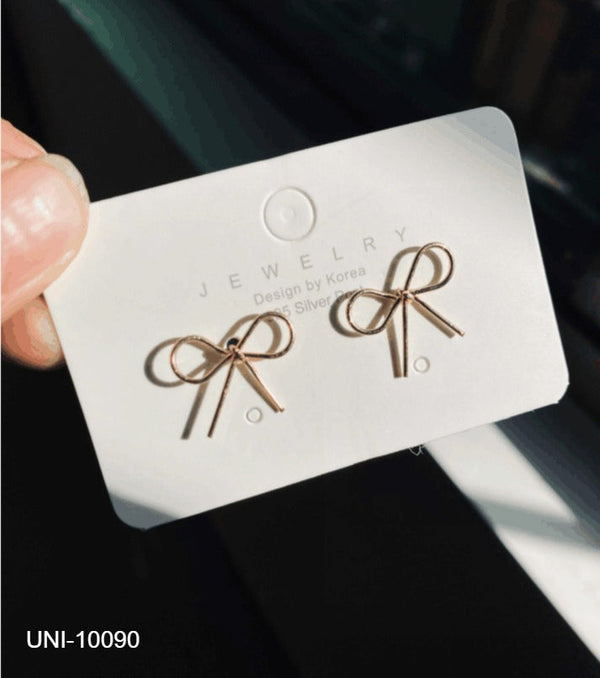 UNI-10090 Bow Gold Earrings – Elegant Gold Alloy Faux Pearl Tops Pair | Chamkili.com