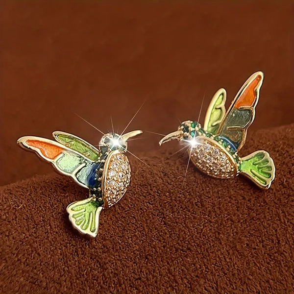 Vintage Colorful Enamel Hummingbird Stud Earrings – Alloy Travel Souvenir